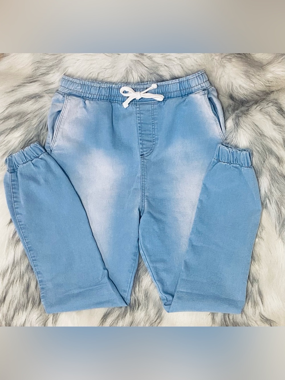 🩵 Light Blue Jogger skinny Jeans with Drawstring